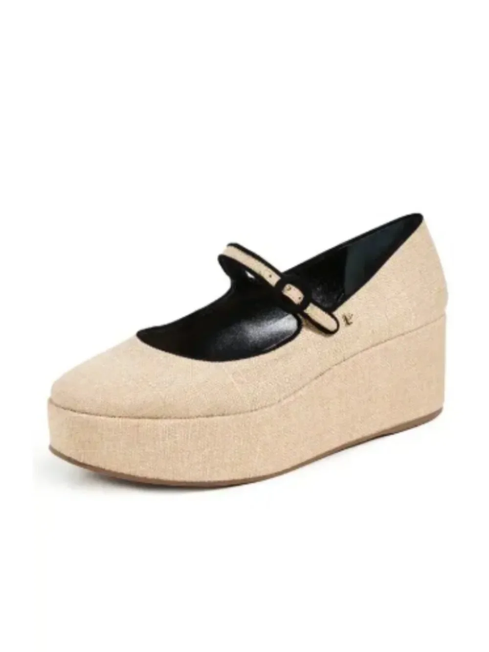Larroude Women's Blair Flatforms Mary-Jane Raffia/Leather Shoes Women's Size 10